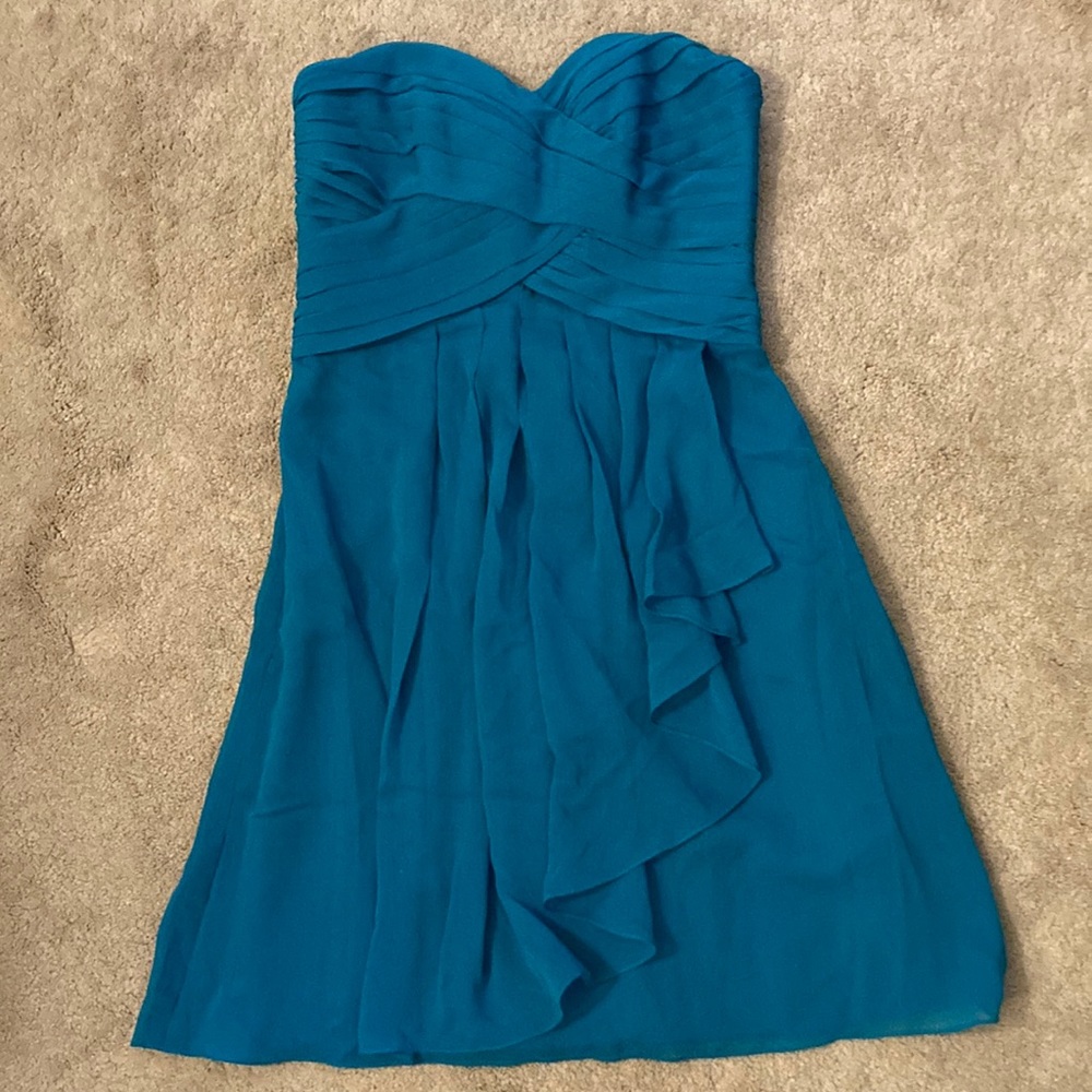 Teal Chiffon Ruffle Strapless Dress